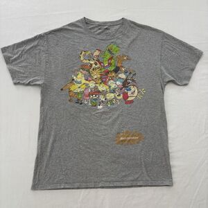 Nickelodeon 90’s TV Cartoons Retro T-Shirt Front and Back Graphics Gray Size L